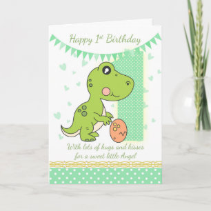 1st Birthday green Dinosaur Card, Babys 1st Card