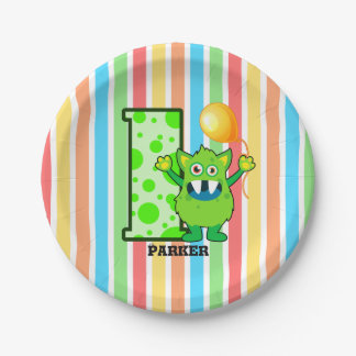 1st Birthday Green Monster Custom Paper Plate
