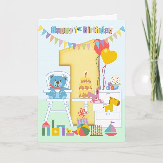1st Birthday Greeting Card, Happy First Birthday Card (Front)
