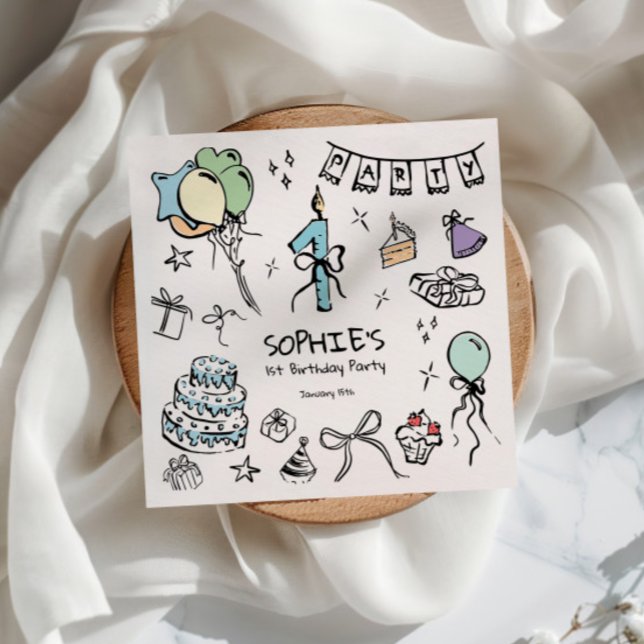 1st Birthday Hand Drawn Napkin (Creator Uploaded)