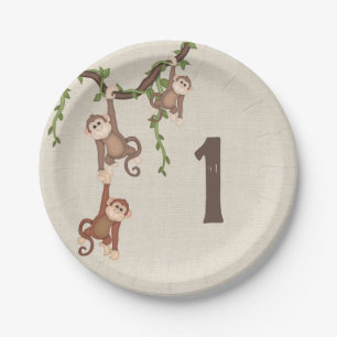 1st Birthday Hanging Monkeys Paper Plate