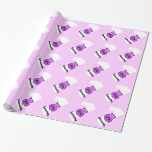 1st Birthday HIPPO One Year Old Custom Girl Name Wrapping Paper