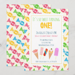 1st birthday ice-cream baby girl party   invitation