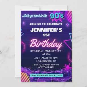 1st birthday invitation 90s themed Retro