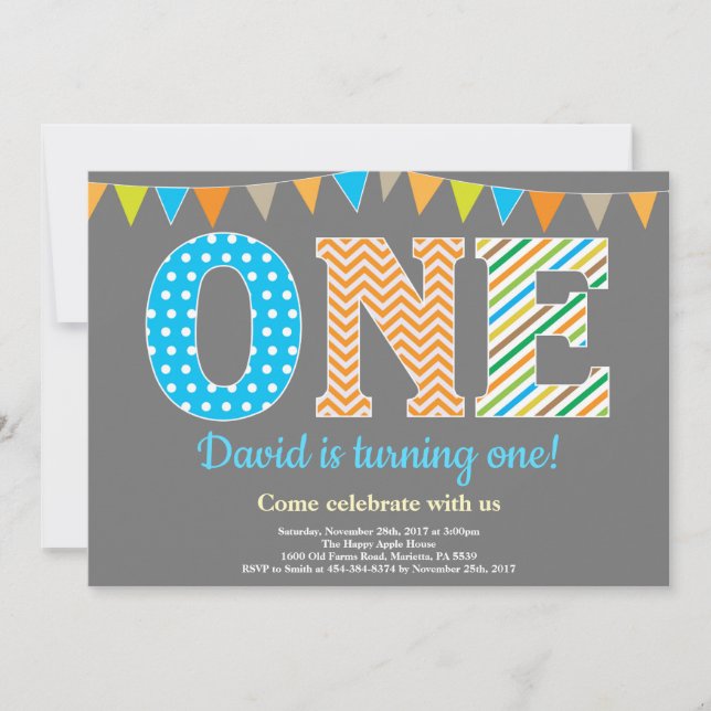 1st Birthday Invitation. Boy First Birthday Invitation (Front)