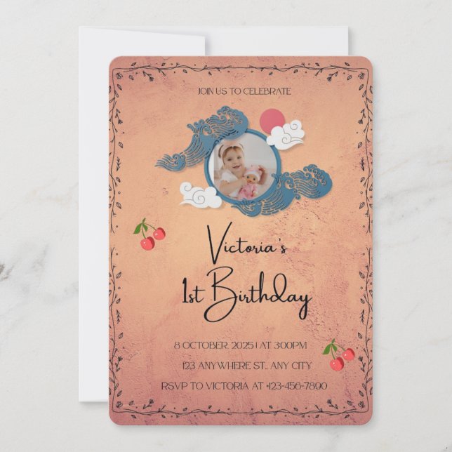 1st Birthday Invitation | Cherry Theme Baby Party (Front)