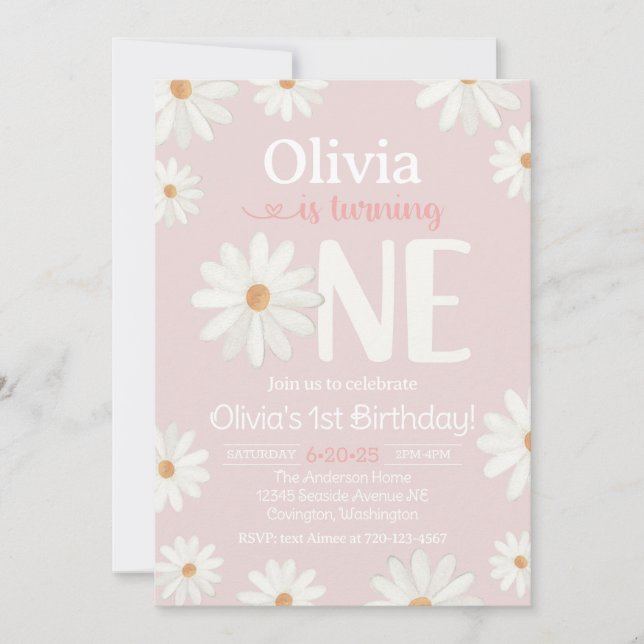 1st Birthday Invitation, Daisy Invitation (Front)