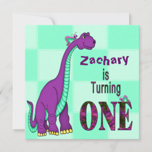 1st Birthday, INVITATION, DINOSAUR, PURPLE, Kids Invitation