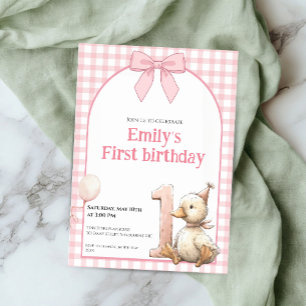 1st Birthday Invitation Gingham Duck Theme Kaart