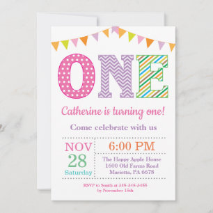 1st Birthday Invitation. Girl First Birthday Invitation