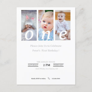 1st Birthday Invitation Photo Boy, Party Invition Postcard