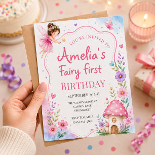 1st Birthday Invitation Pink Floral Fairy Princess