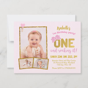 1st Birthday Invitation, pink girls first birthday Invitation