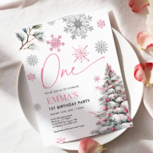 1st Birthday Invitation, Winter One Birthday  Invitation
