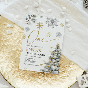 1st Birthday Invitation, Winter One Birthday  Invitation