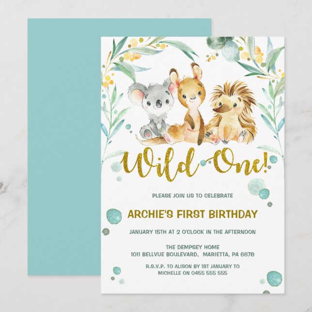 1st Birthday Invitations | Australian Bush Babies (Front/Back)