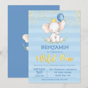 1st Birthday Invitations   Baby Elephant Boy