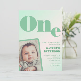 1st birthday invitations Boy Green Gradient Photo