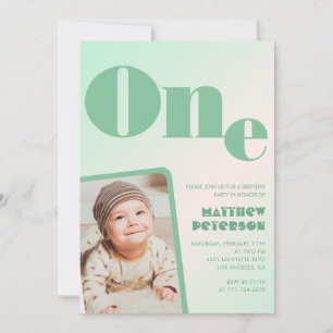 1st birthday invitations Boy Green  Gradient Photo