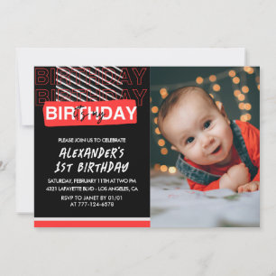 1st birthday invitations boy Party Photo Red 