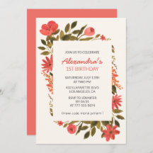 1st birthday invitations Floral Boho Elegant