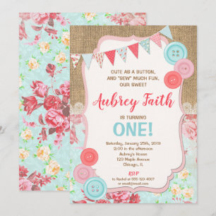1st birthday invitations girl, Cute as a button
