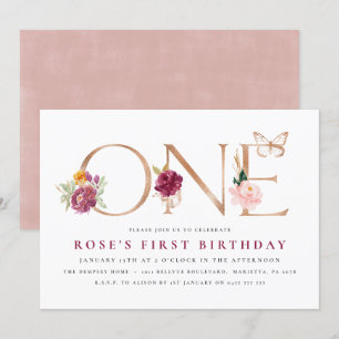 1st Birthday Invitations   Saffron Rose Butterfly