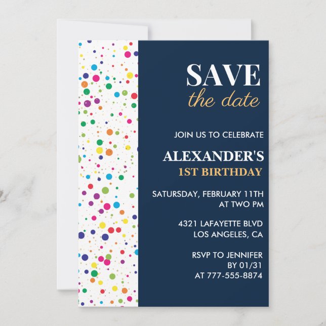 1st birthday invitations Save the date Confetti (Front)