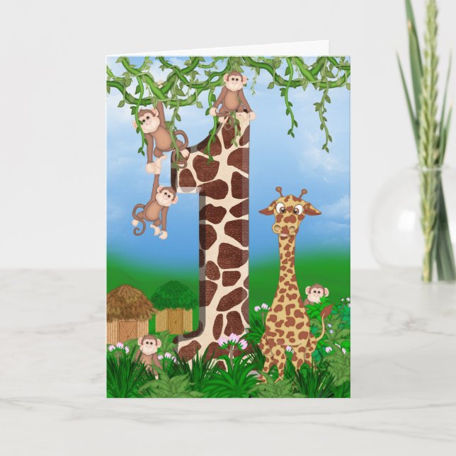 1st Birthday Jungle Animals Card (Front)