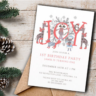 1st Birthday Kid's Winter Party Animals Birthday Invitation