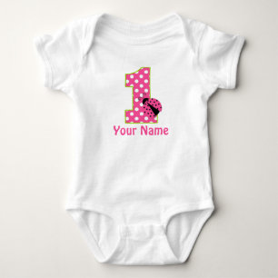 1st Birthday Ladybug Pink Green Personalised Shirt