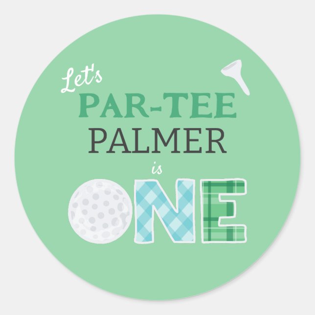 1st Birthday Let's Par-tee Golf Party Classic Round Sticker (Front)
