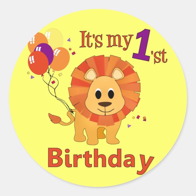 1st Birthday Lion Classic Round Sticker (Front)