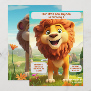 1st Birthday Lion Personalised Kids Name Age  Invitation