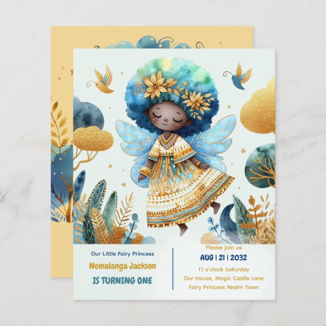 1st Birthday Little Fairy Princess African ONE (Front/Back)