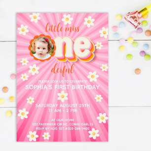 1st Birthday Little Miss ONEderful Photo Daisy Invitation