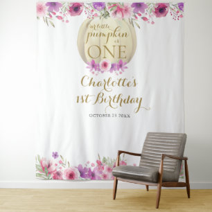 1st Birthday Little Pumpkin Floral Photo Prop Tapestry