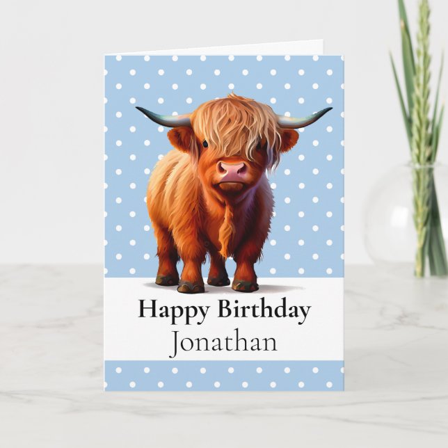 1st BIRTHDAY LONG HAIR COW BOY Blue CARD (Front)