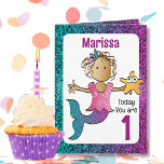 1st Birthday Mermaid Card for Her - Brown Girl<br><div class="desc">Wish that sweet baby girl a precious 1st birthday with this mermaid card that you can personalise with her name and your message</div>