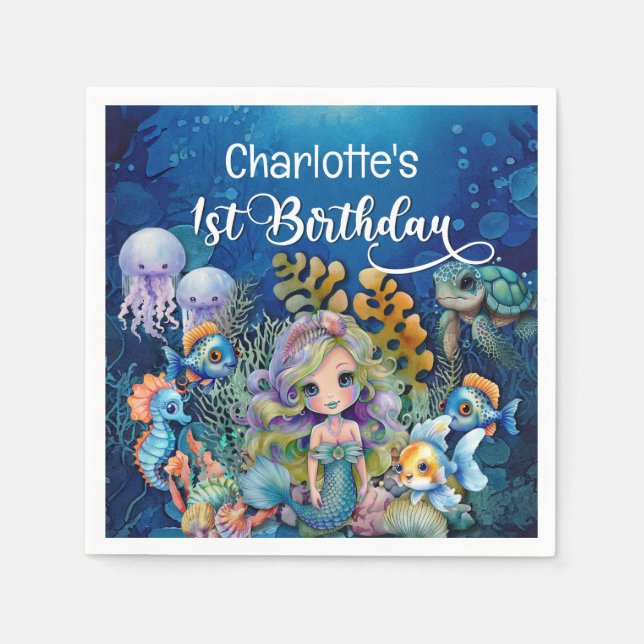 1st Birthday Mermaid Napkin (Front)