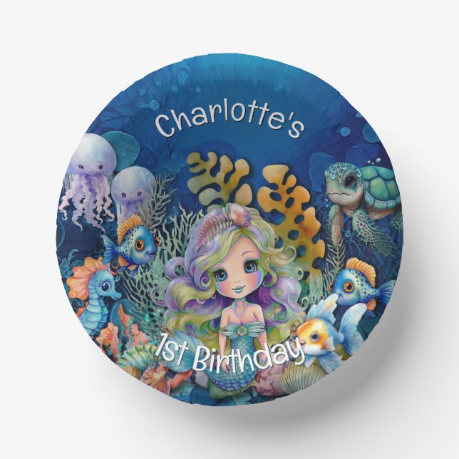1st Birthday Mermaid Party Paper Plate (Front)