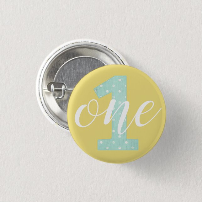 1st Birthday Mint & Yellow Polka Dot One 3 Cm Round Badge (Front & Back)