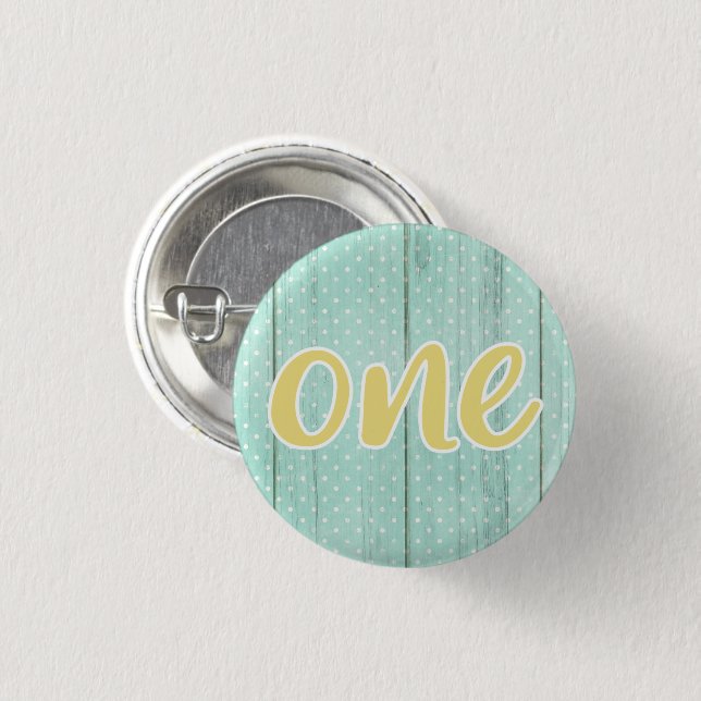 1st Birthday Mint & Yellow Polka Dot One Button (Front & Back)