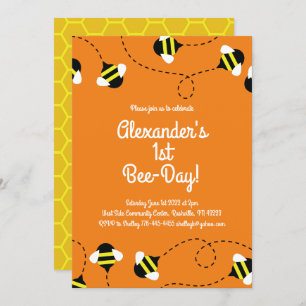 1st Birthday Mod Bee Day Invitations