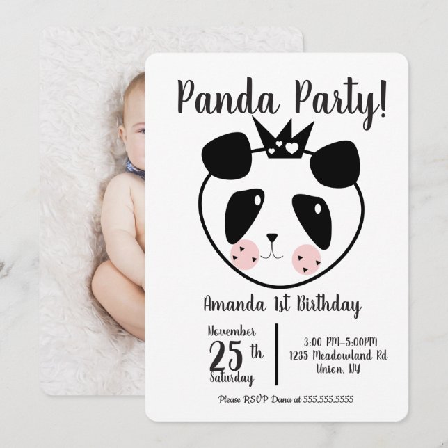 1st Birthday Modern Cute Panda Invitation (Front/Back)