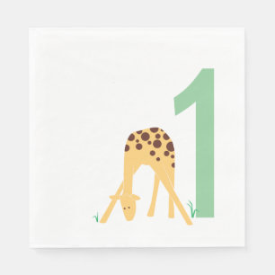 1st Birthday Modern Minimal Yellow Giraffe Napkin