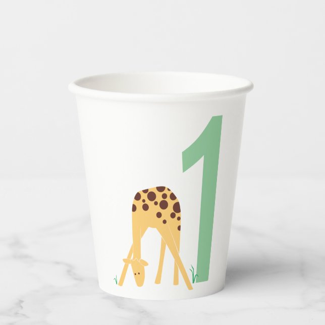 1st Birthday Modern Minimal Yellow Giraffe Paper Cups (Front)