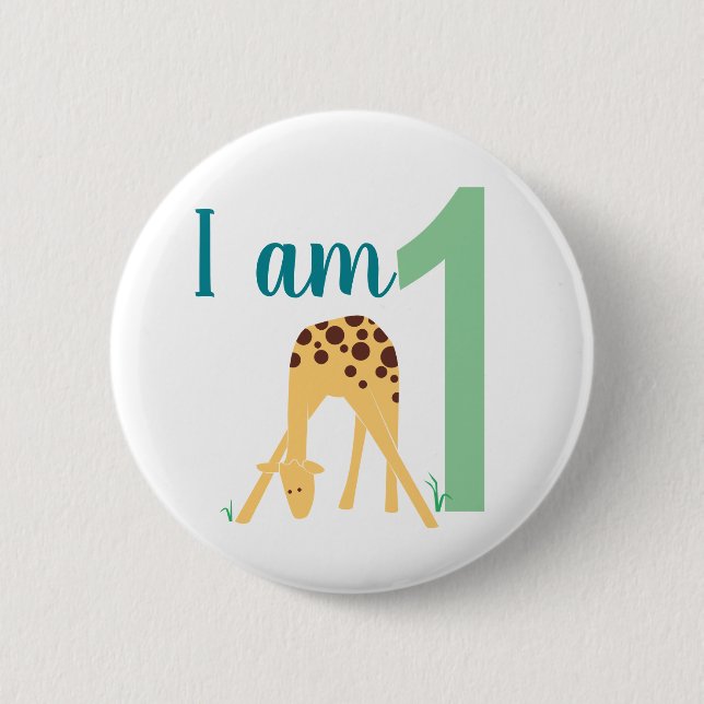 1st Birthday Modern Yellow Giraffe 6 Cm Round Badge (Front)