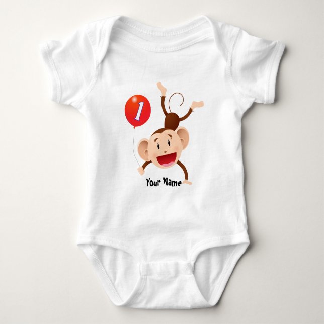 1st Birthday Monkey Customise Baby Bodysuit (Front)