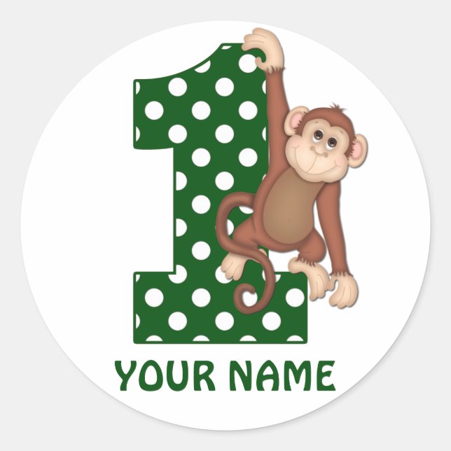 1st Birthday Monkey Personalised Sticker (Front)